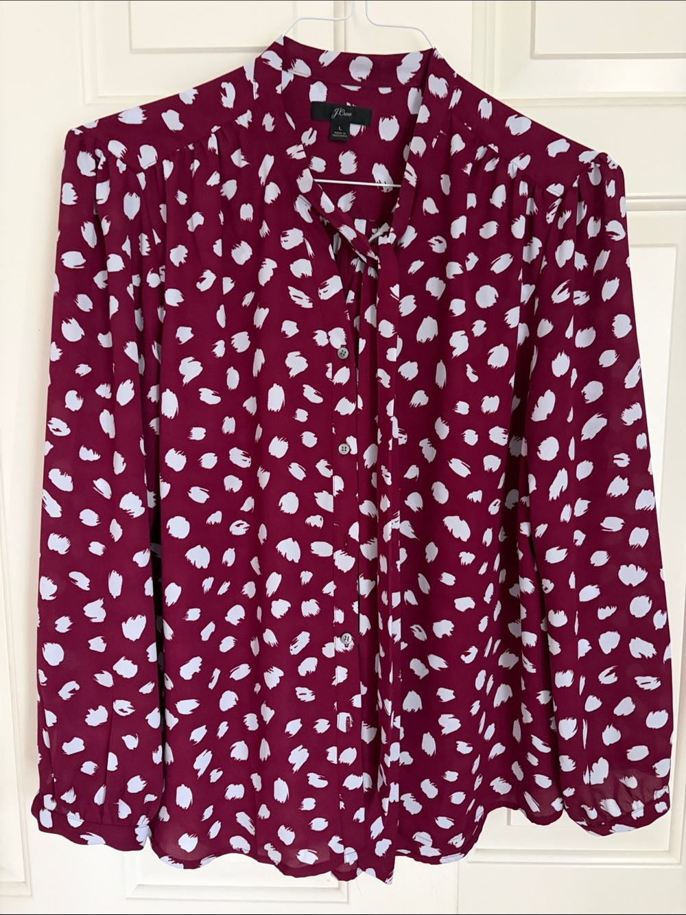 J. Crew Women's burgundy/grey Printed Long-Sleeve Blouse